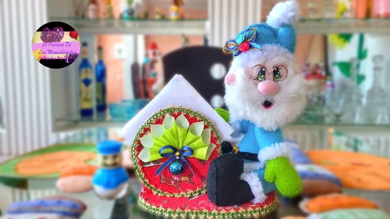 Servilletero navideño de papa noel con Cds reciclados (Moldes Gratis) | Galería de Creatividad