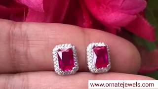 Designer Silver Ruby Stud Earrings at Ornate Jewels