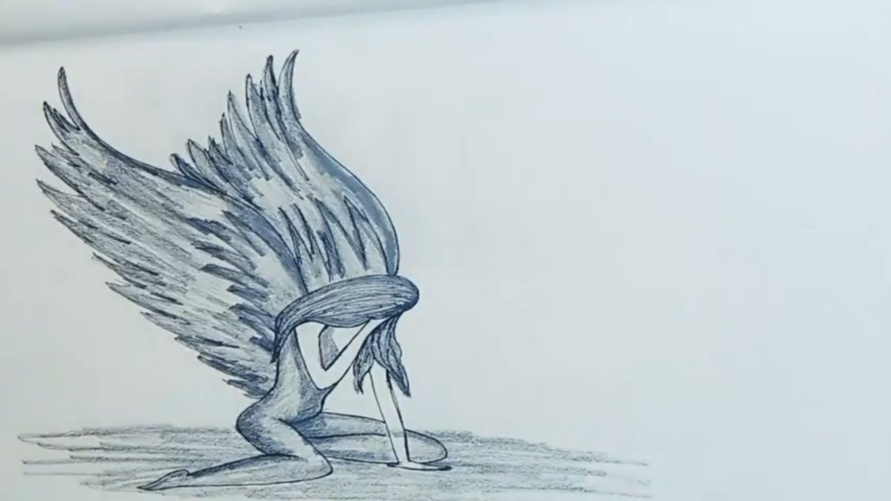 fallen angel girl drawing