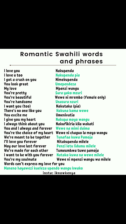 Romantic Swahili words and phrases
