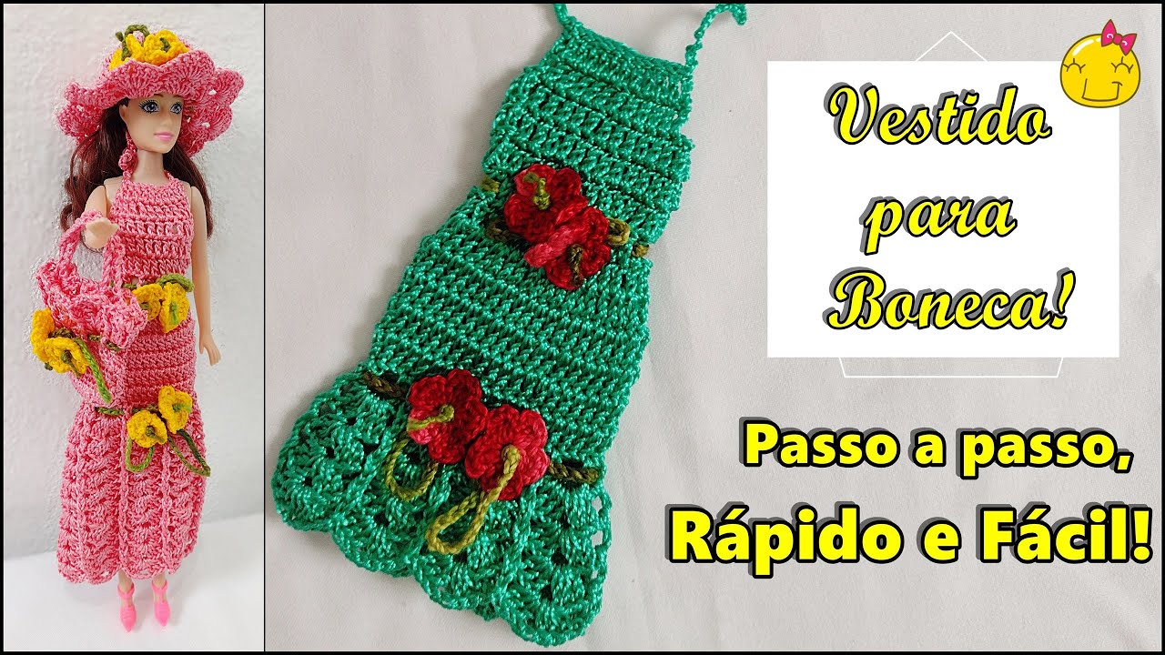 Como Fazer Vestido de Crochê para Boneca - (Passo a Passo) 