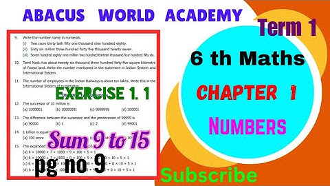 6th std Maths Term 1 Chapter 1 Numbers Exercise 1.1 Sum 9 to 15 pgno 9