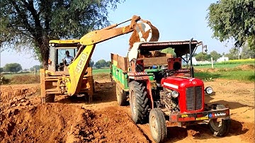 jcb 3dx machine working loading mud in trolley massey and eicher tractor । jcb video। tractor video