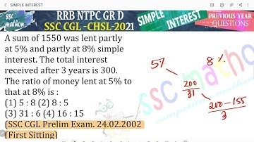 A sum of 1550 was lent partly at 5% and partly at 8% simpleinterest. The total interest