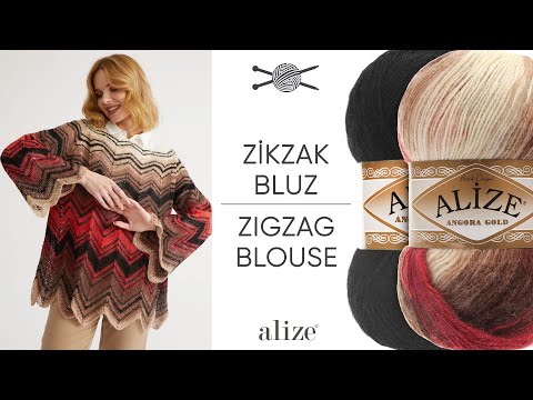 Alize Angora Gold Batik ile Zikzak Bluz • ZigZag Blouse • Блузка с узором зигзаг