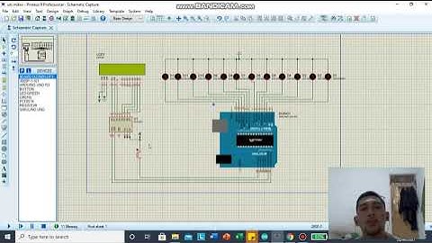 Simulasi LED running & LCD dengan satu push button sebagai on & off | Proteus + Arduino