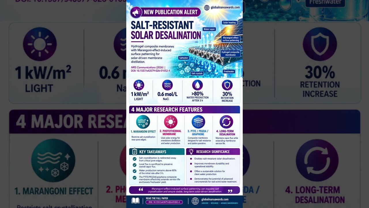 πβοΈ New Publication Alert: Salt-Resistant Solar Desalination | Global Nano Awards