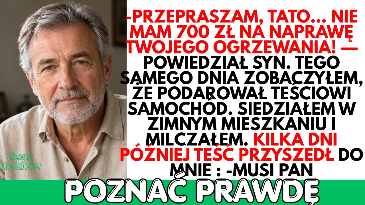 Po trzydziestu latach harówki i oszczędzania stałem w kuchni, patrząc na zepsuty kocioł. Naprawa kosztowała siedemset złotych, a na koncie zostało mi mniej niż sto. Całe życie pomagałem synowi —...
