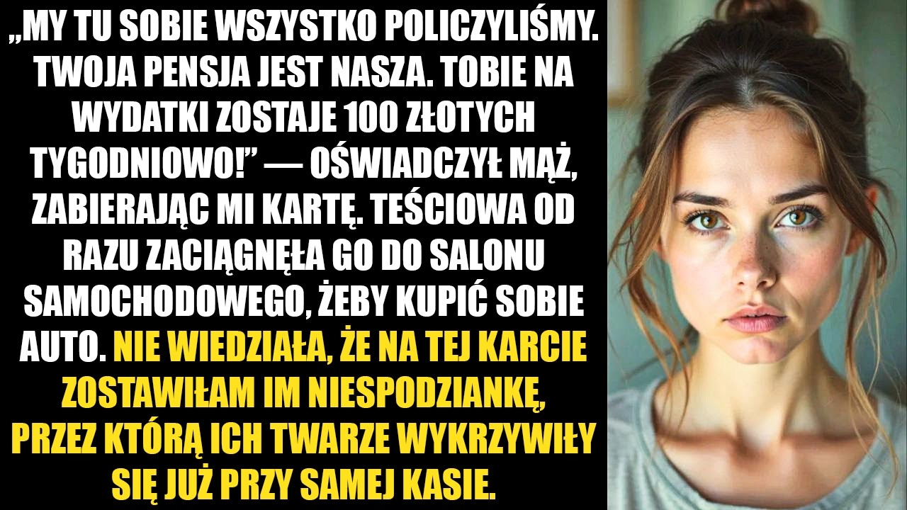 Tamtego wieczoru siedziałam w kuchni z kubkiem kawy, gdy Staszek rzucił na stół moją kartę do wypłaty. „Twoja pensja jest nasza, a tobie na wydatki wystarczy tysiąc złotych tygodniowo” –...