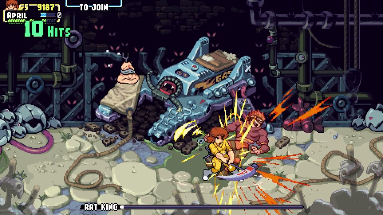 TMNT Shredder's Revenge April vs Rat King 1cycle (Gnarly) YouTube