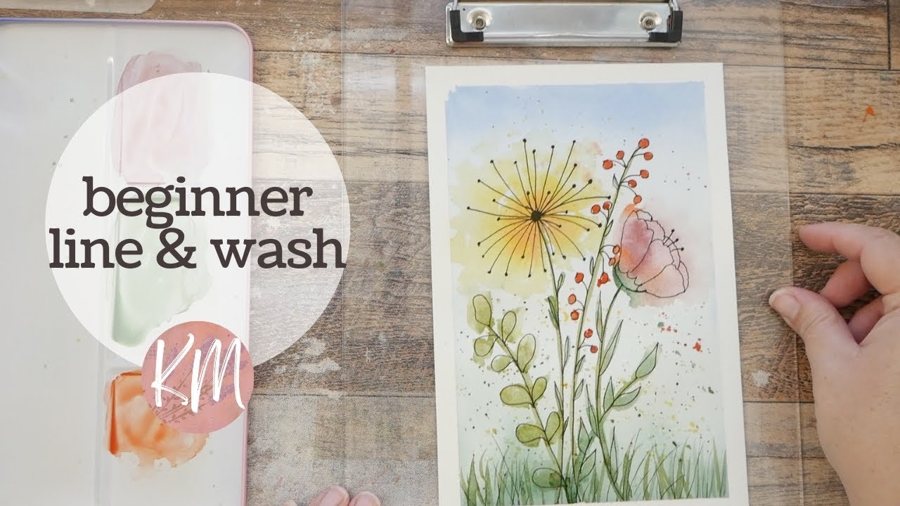 Beginner Line & Wash Art - Easy Floral Pen Sketch with Watercolor - YouTube