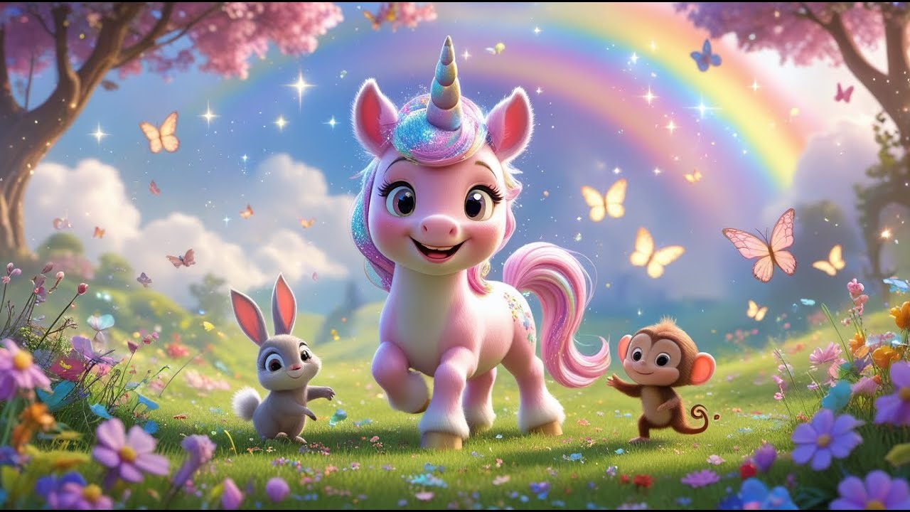 «Милый розовый единорог и его друзья на волшебном лугу | Disney 3D Приключение для детей!»