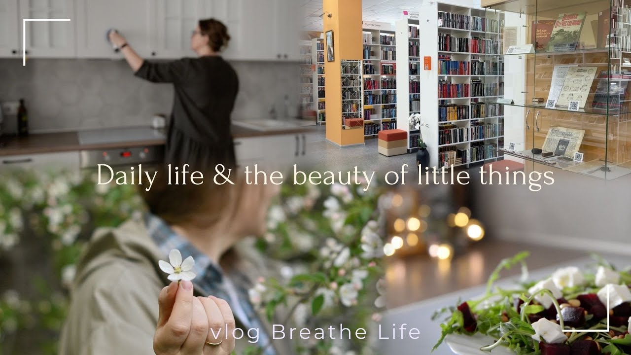 Slow life at home & outside | blooming apple tree, books, and daily peace