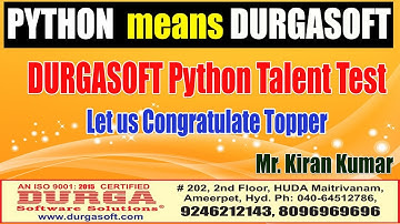 DURGASOFT Python Talent Test: Let us Congratulate Topper - Mr. Kiran Kumar