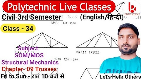 Structural Mechanics/SOM | Chapter 9 Trusses | Class 34 | Civil 3rd Semester by Brijesh Sir