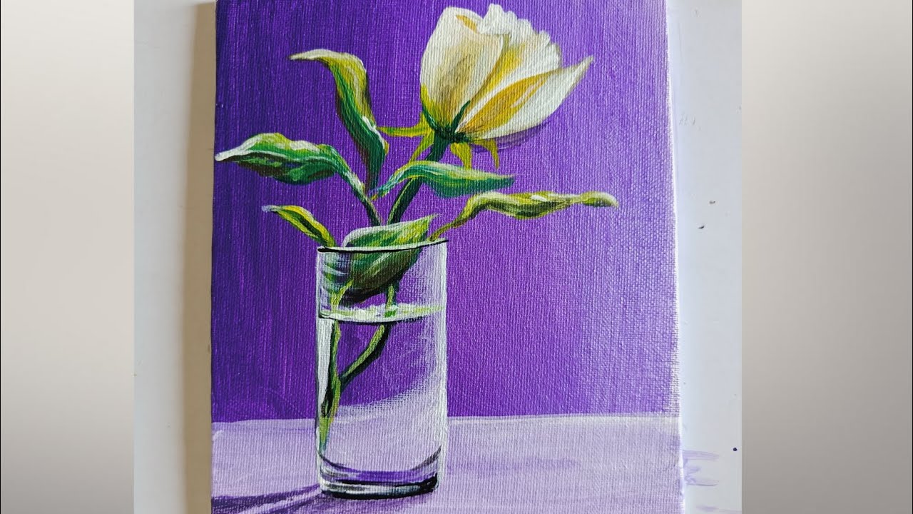 How to paint a tulip in a glass vase for beginners/acrylic painting 