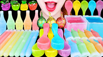 ASMR SPOON JEWEL CANDY, FROZEN WAX CANDY, FRUIT JELLY, CHOCOLATE *RAINBOW FOOD EATING SOUNDS MUKBANG