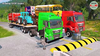 Double Flatbed Trailer Truck vs speed bumps|Busses vs speed bumps|Beamng Drive|831