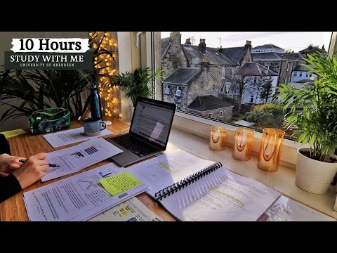 10 HOUR STUDY WITH ME | Background noise, 10-min Break, No music, Study with Merve