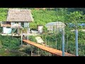 Timelapse 30 days building suspension bridge with cables and concrete column