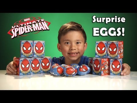 Opening SPIDER-MAN Choco Treasures Surprise EGGS!