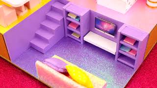 DIY Miniature Cardboard House #34 - rainbow bathroom, kitchen, bedroom, living room for a family
