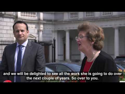 Tánaiste Leo Varadkar welcoming Senator Maria Byrne back to the Fine Gael Parliamentary Party