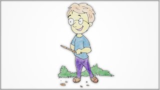 How to draw a cute boy with glasses teaching holding a stick in hand step by step