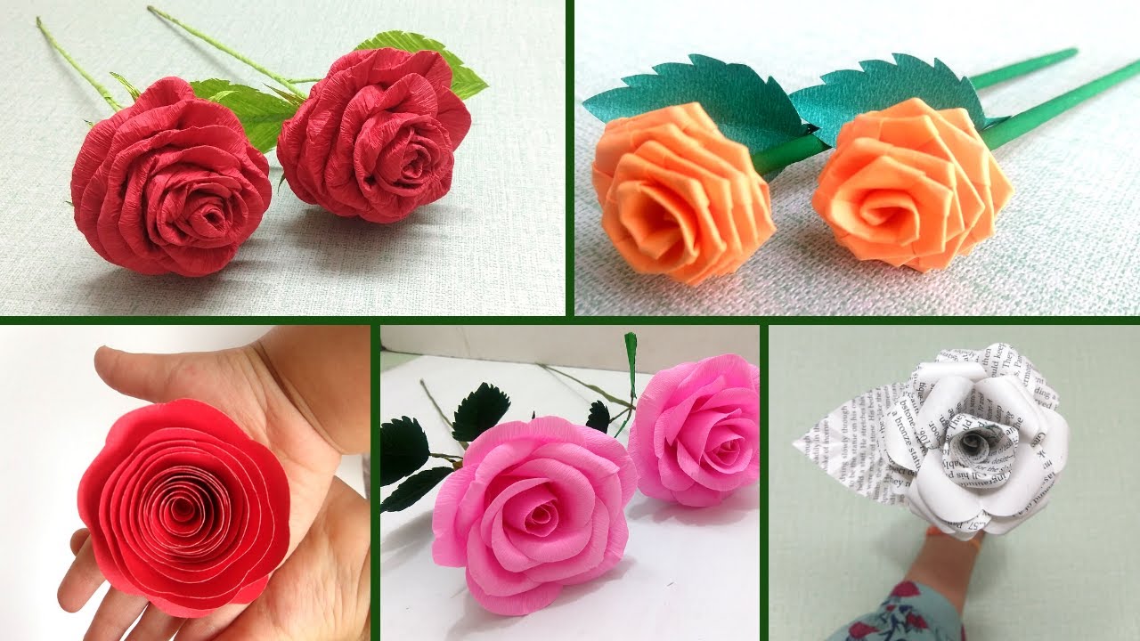 5 Different Types of Paper Rose Flowers | How To Make Easy Paper Roses ...