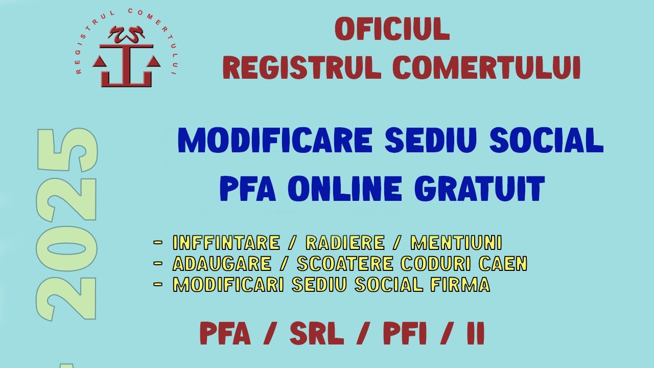 Schimbare sediu profesional PFA/II/SRL (Online) - GRATUIT (ONRC)