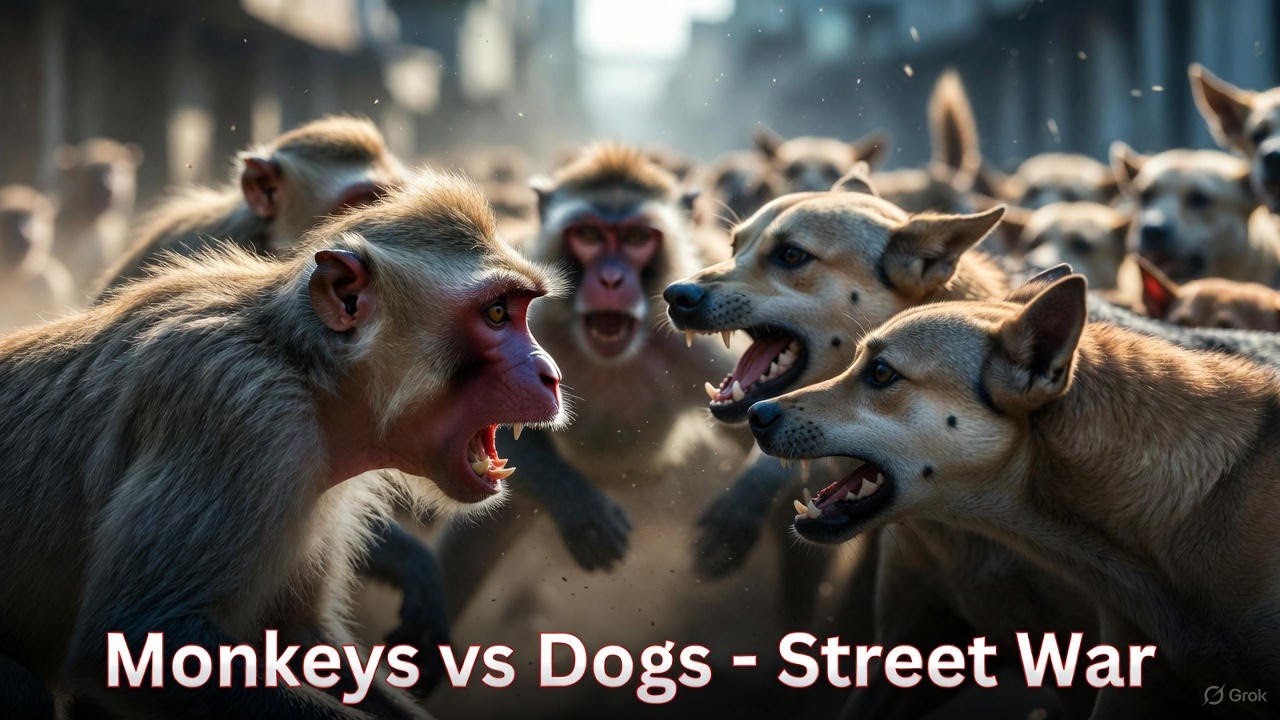 🎬:Monkeys vs Dogs: The Wild Street Battle | Realistic AI Action Video