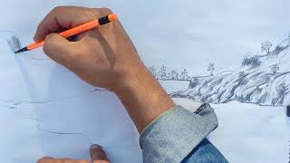 Landscape drawing with pencil.Step by step pencil drawing tutorial.How to design a landscape.#art 🌲🪵