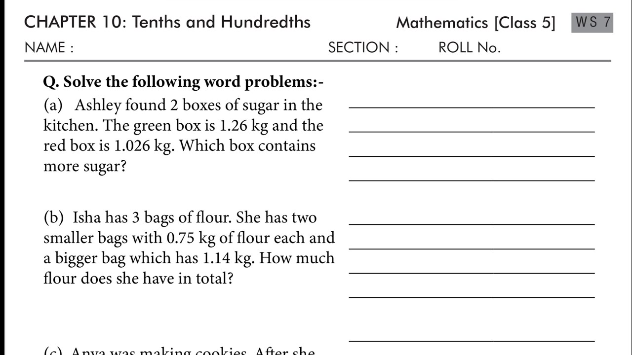 Class5 mathsChapter 10 Tenths And Hundredths Worksheet Word Problems class5-mathschapter-10-tenths-and-hundredths-worksheet-word-problems