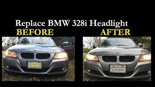 FAST - Replace BMW 328i Headlight Bulb Without Removing Tires