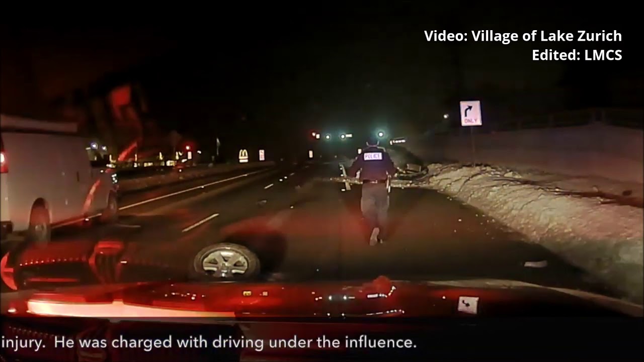 Police dashcam captures drunk driver car rollover in Lake Zurich ...