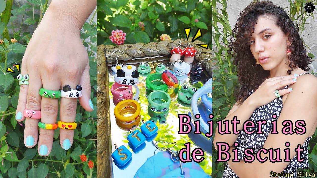 Bijuterias de Biscuit - Anel de sapinho / Brincos de cogumelo / CLAY RINGS AESTHETICS