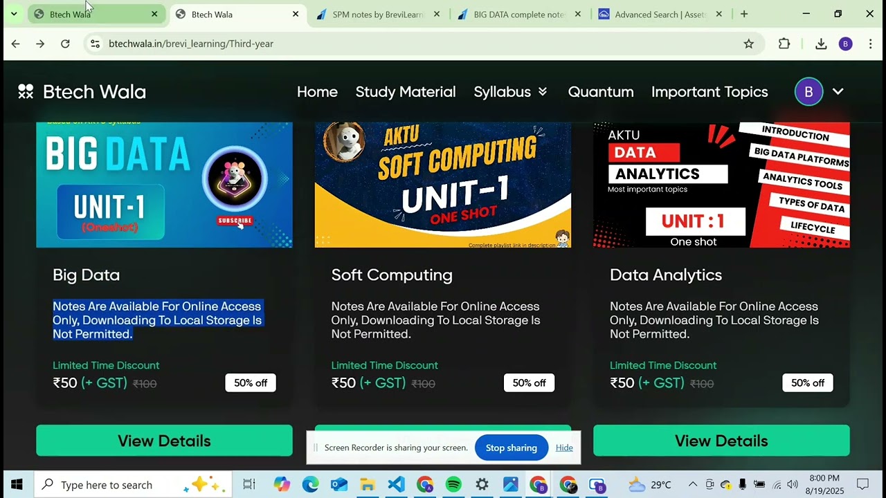  students notes download web page and customised admin panel of btechwala