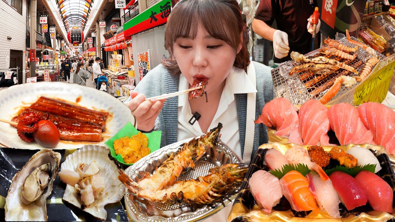 ⁣Ep.10 🇯🇵 오사카 필수코스! 쿠로몬시장에서 해산물 원없이 먹어보았습니다😎 (지갑털림주의) | 가리비, 굴구이,  참치초밥, 해산물구이 먹방 Mukbang