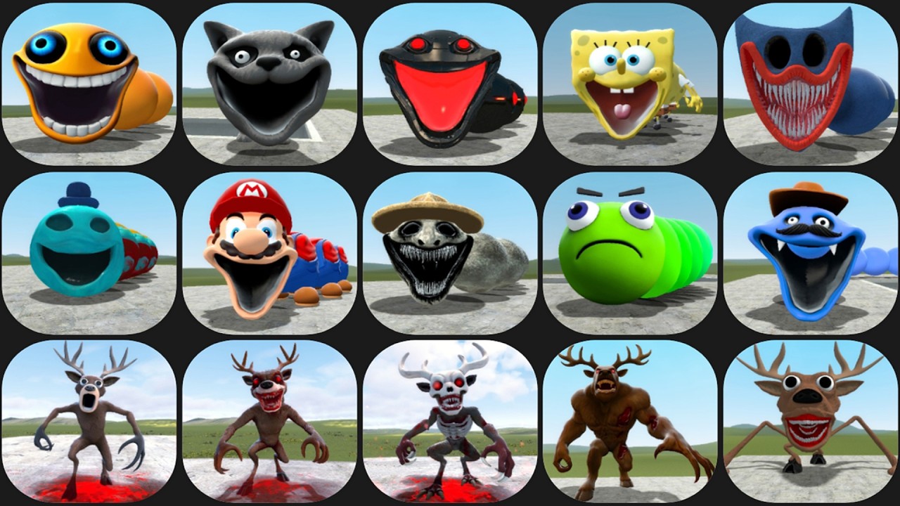 NEW EVOLUTION OF ROBLOX HUNGRY WORM ALL PHASE vs CRUSED DEER 99 NIGHT IN THE FOREST in Garry's Mod