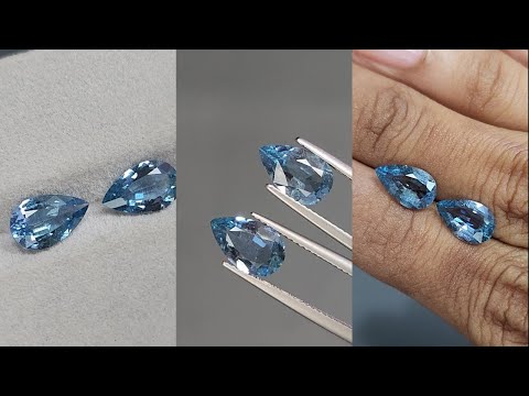 Pair of aquamarines Santa Maria  pear cut 2.81 carats, Madagascar  Video  № 1