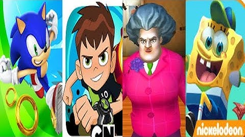 Sonic Dash vs Scary Teacher Run vs Ben 10 Up to Speed vs SpongeBob Sponge on the Run Gameplay