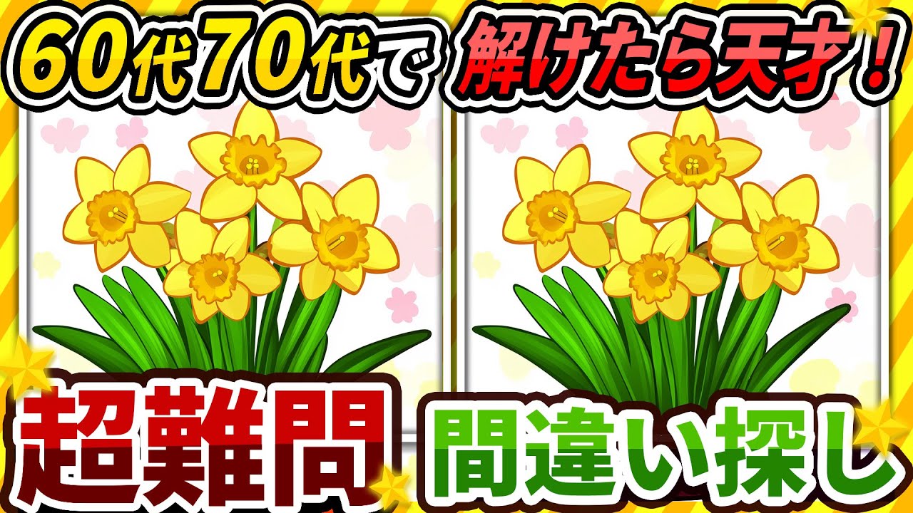 【間違い探しクイズ】⚠️むずかしいスイセン🌼のイラスト編！脳活＆脳トレにおススメ無料ゲーム【アハ体験有り】#171