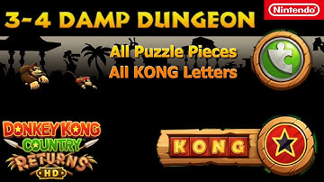 3-4 Damp Dungeon 100% | Ruins All Puzzle Pieces KONG letters | Donkey Kong Country Returns HD