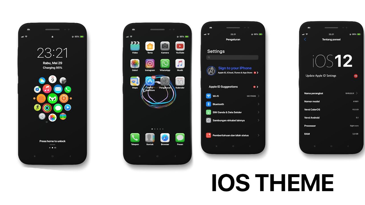 THEME OPPO IOS 12 3D PERFECT DARK VERSION