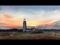 Relaxing Watercolor Painting - an Old Lighthouse