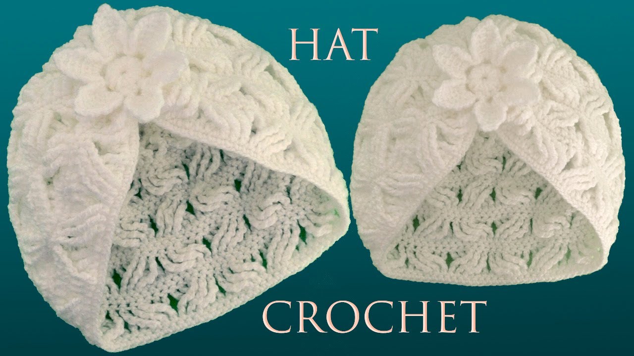 Gorro cruzado en 2 capas tejido a crochet flor -