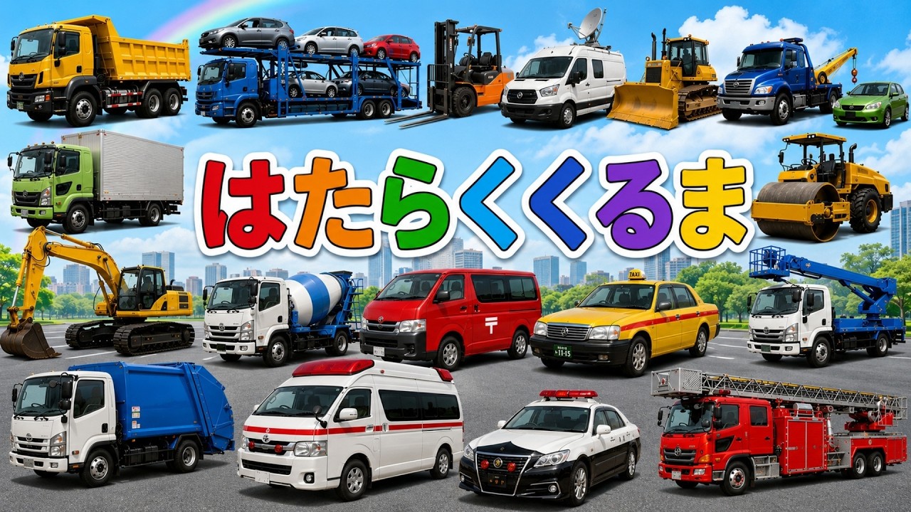 🚜【工事車両大集合】はたらくくるま🚒🚑救急車・パトカー・バス