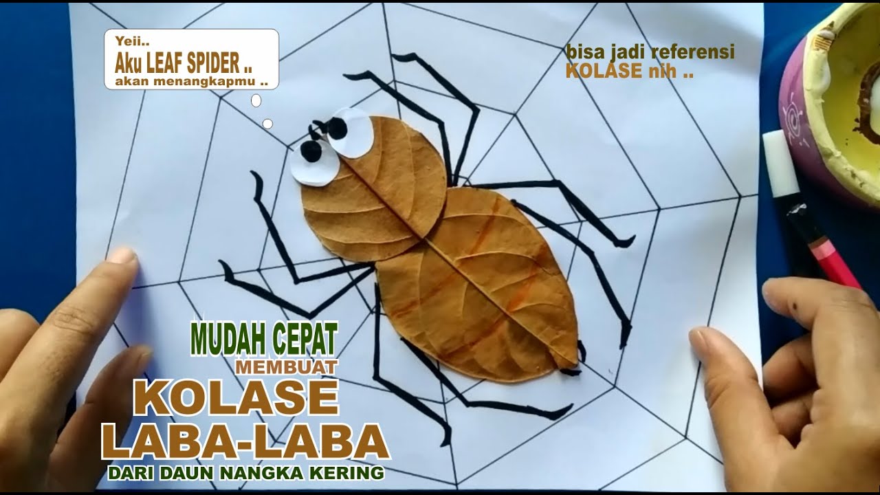 CARA MEMBUAT KOLASE  LABA LABA SPIDER DARI  DAUN  KERING  