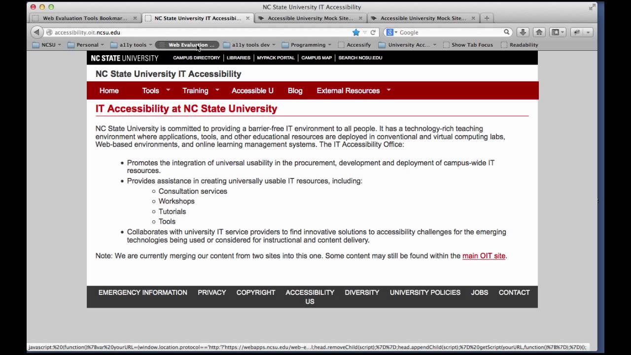 Using the Web Evaluation Tools Bookmarklet to Test for ARIA Landmarks
