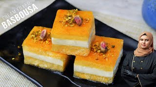 Basbousa Recipe | Cream Filled بسبوسة | Famous Middle Eastern Eid Dessert